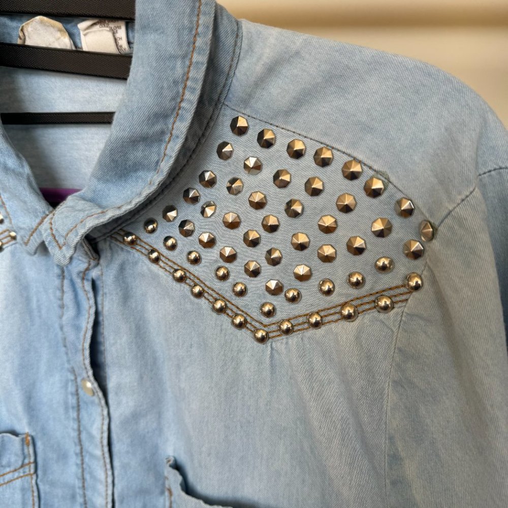 Mudd Denim 90s Studded Button Down Shirt Faded Vintage - Picture 2 of 9